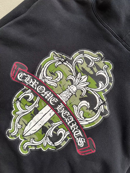 Chrome Hearts Camouflage Sword Scroll Print Waffle-Lined Zip-Up Hoodie