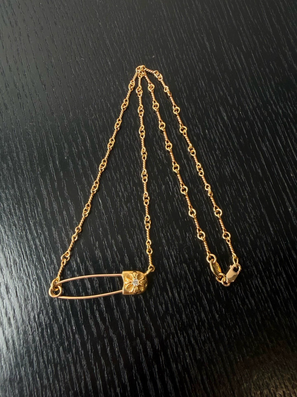 Chrome Hearts 22k Gold White Diamond Brooch Bamboo Necklace