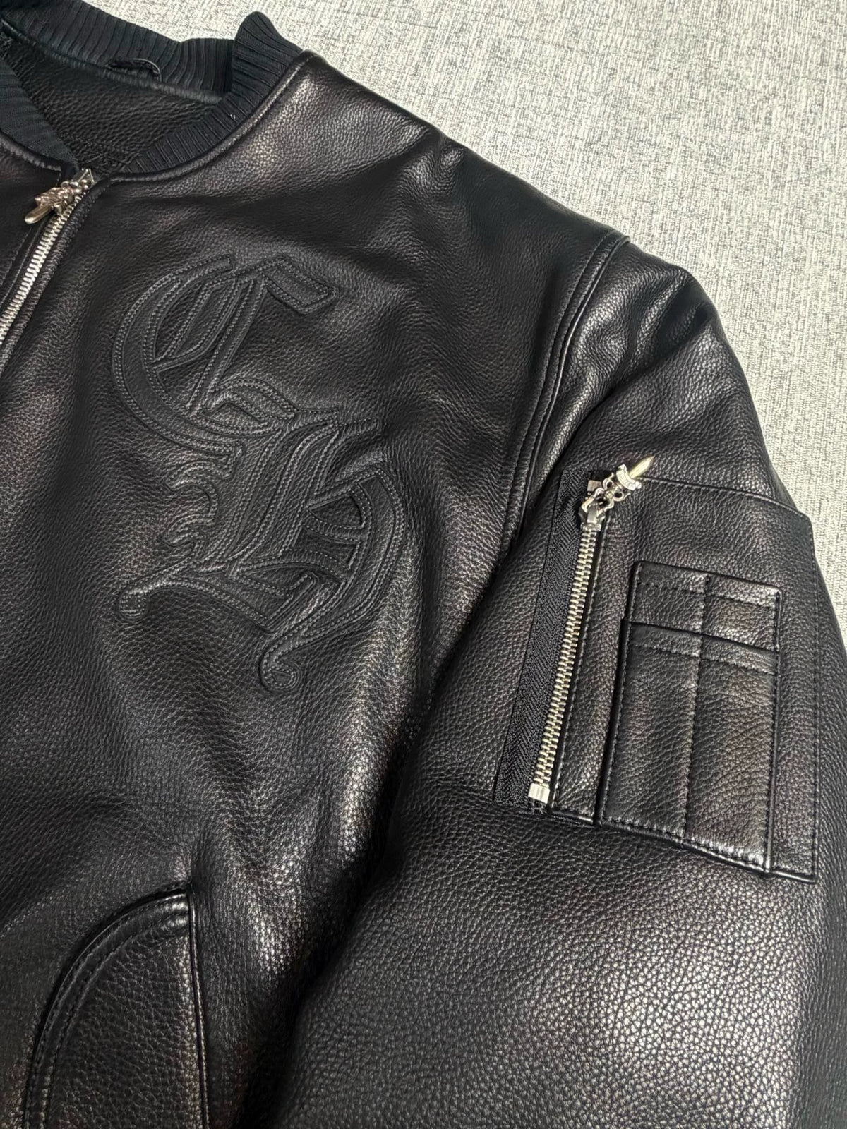 Chrome Hearts leather baseball jacket