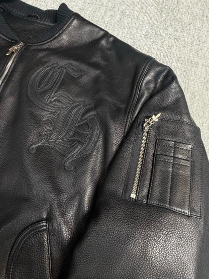 Chrome Hearts leather baseball jacket