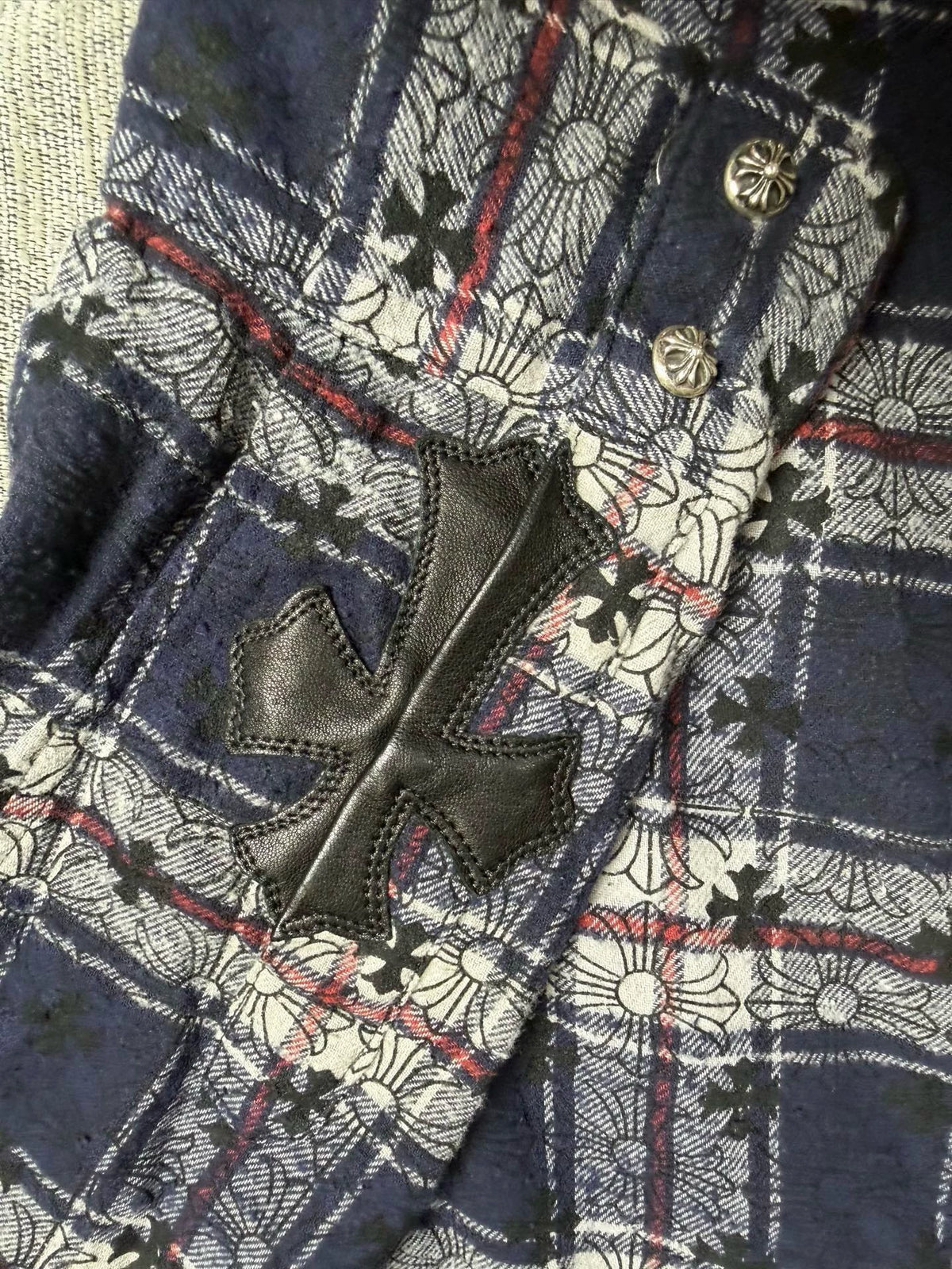Chrome Hearts blue cross-pattern all-over print shirt/jacket