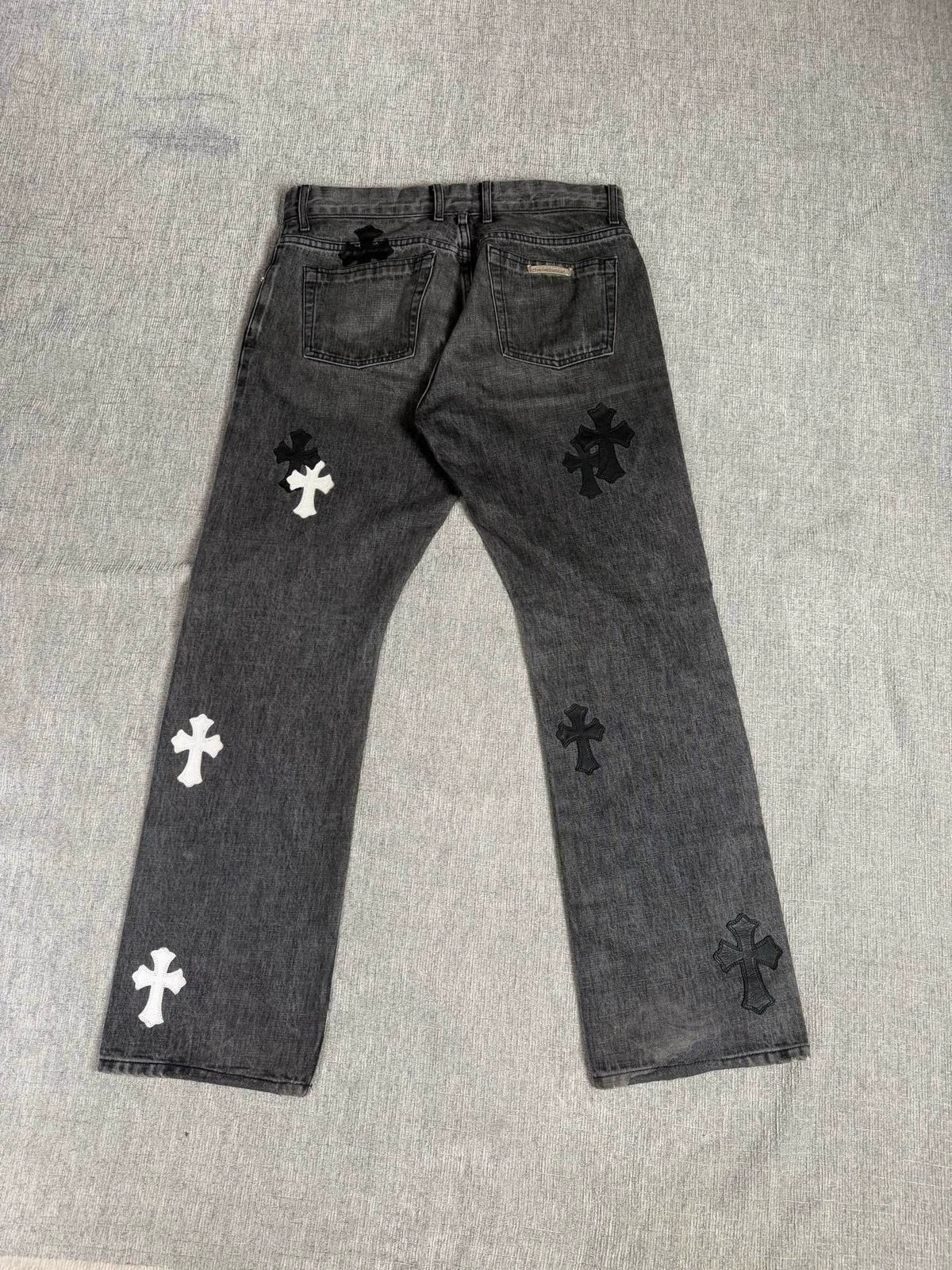 Chrome Hearts Black/Grey Flame Cross Patchwork Jeans