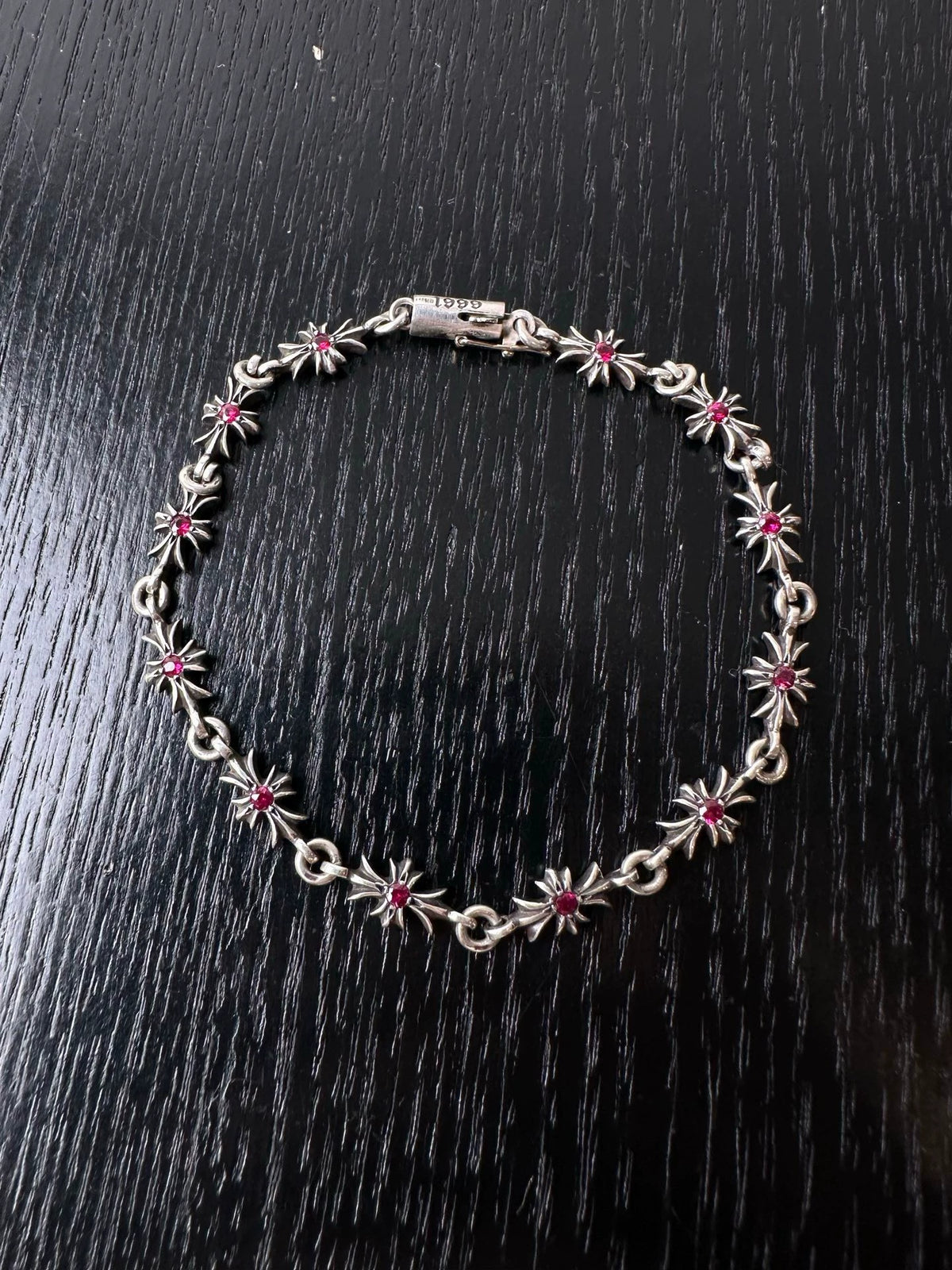 Chrome Hearts Sterling Silver Ruby Tiny Bracelet