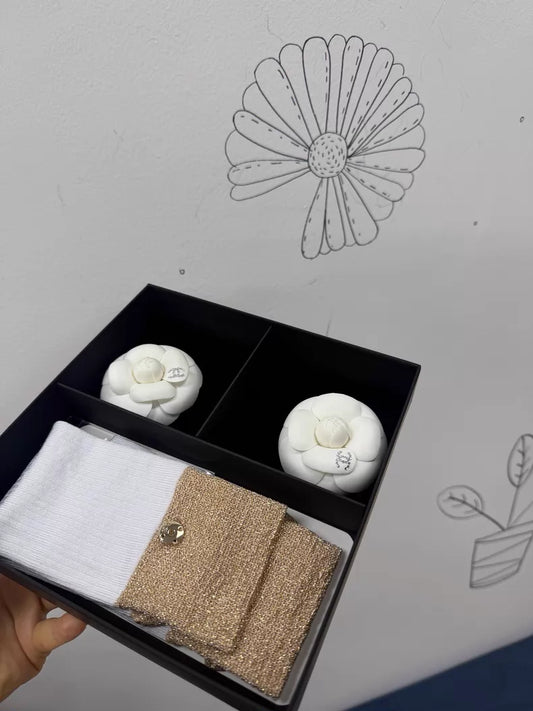Chanel 25p gold camellia short socks