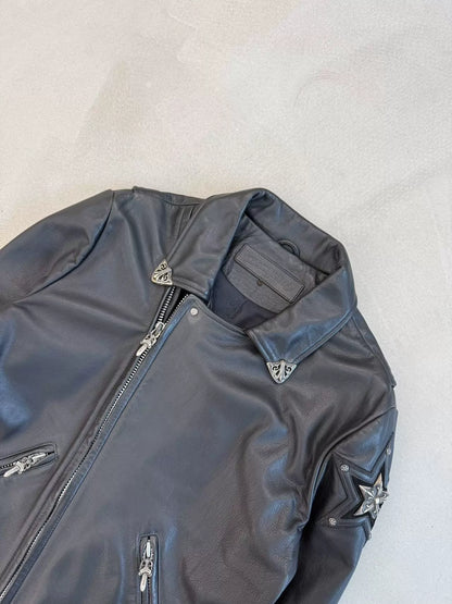 Chrome Hearts leather jacket with silver five-pointed star embellishments