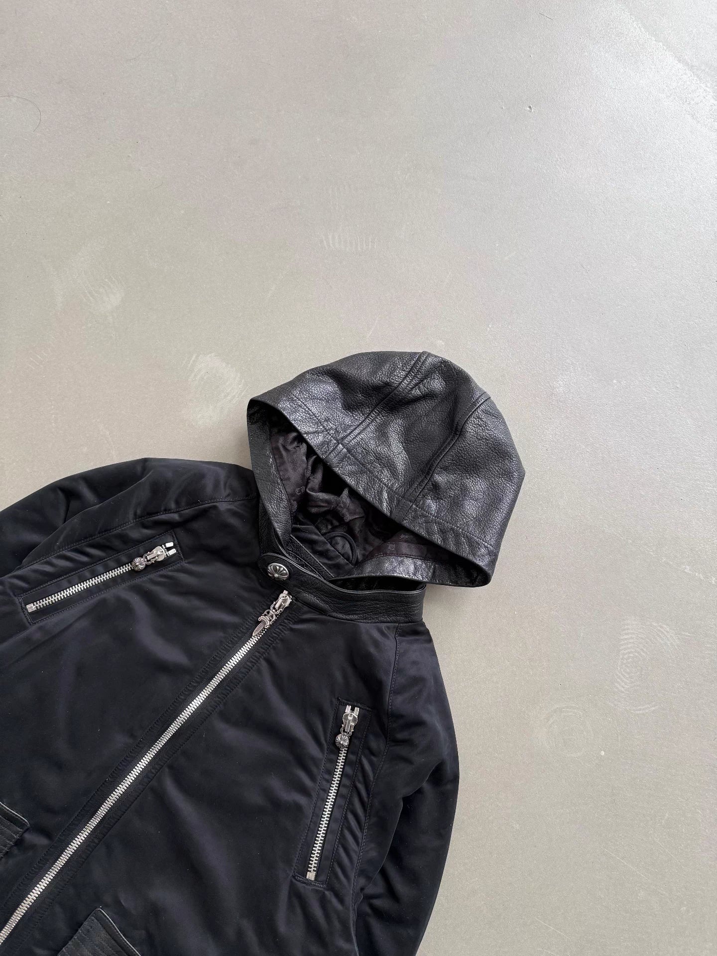 Chrome Hearts patchwork leather hooded multi-zip Jacket
