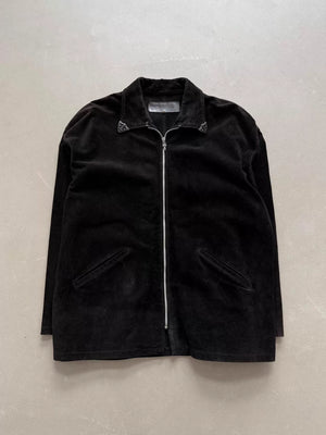 Chrome Hearts silver-trimmed collar, Fleur flame suede zip-up Jacket