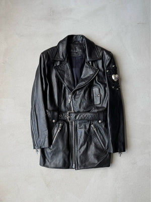Chrome Hearts Vine Heart Silver Embroidered Detachable Scroll Belt Leather Jacket