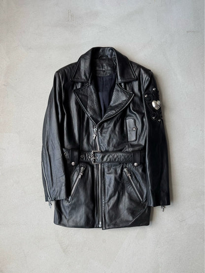 Chrome Hearts Vine Heart Silver Embroidered Detachable Scroll Belt Leather Jacket