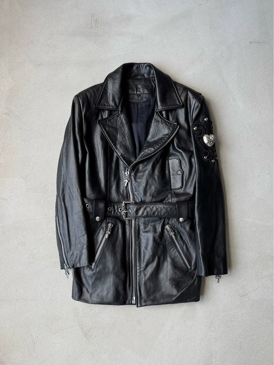 Chrome Hearts Vine Heart Silver Embroidered Detachable Scroll Belt Leather Jacket