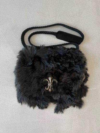 Chrome Hearts BS Scout Flower Silver Cross Appliqué Fur Sheath Crossbody Bag