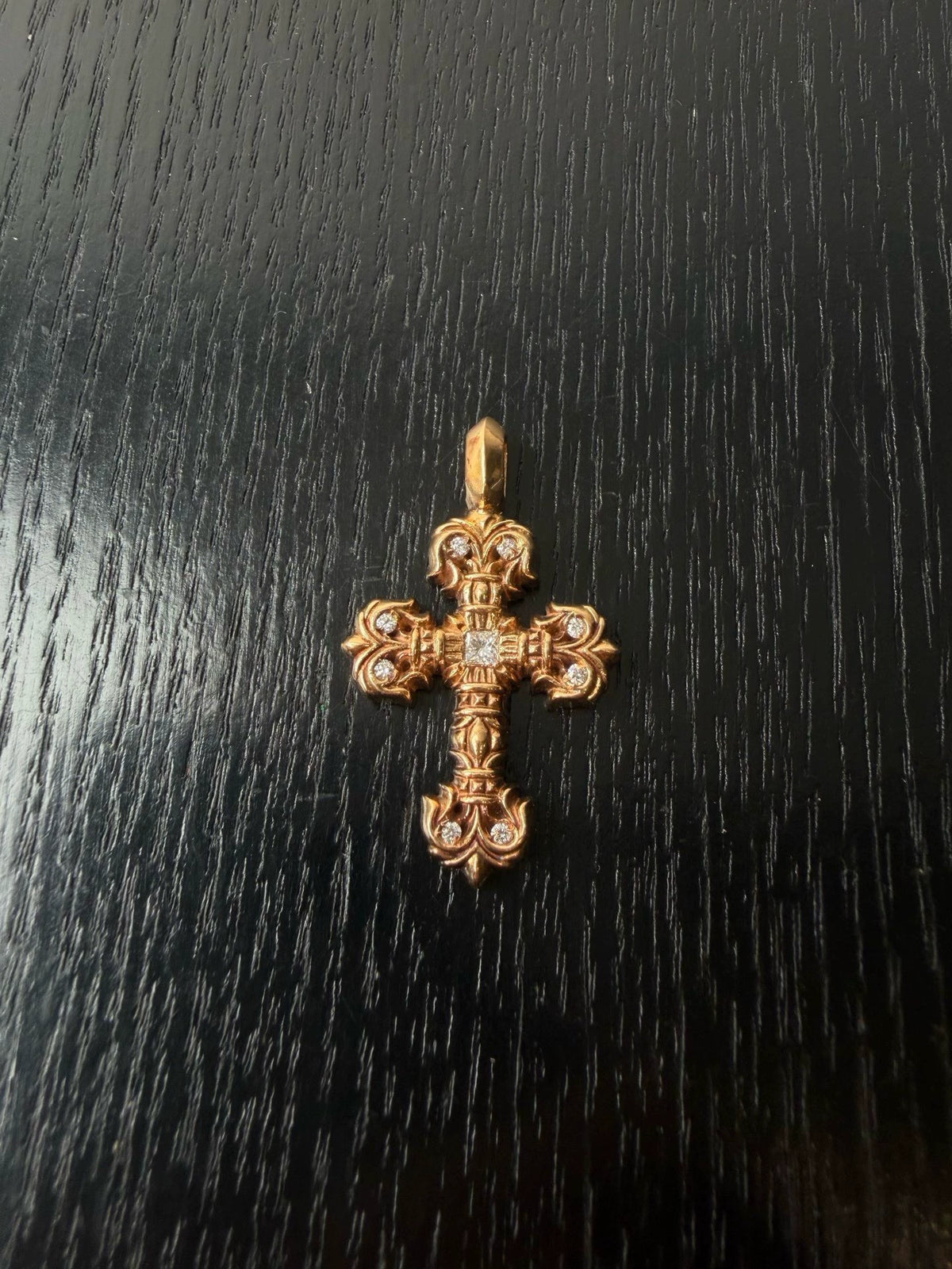 Chrome Hearts 22k gold diamond flame cross pendant