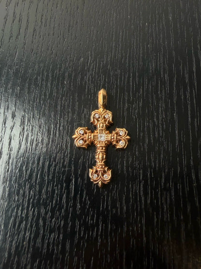 Chrome Hearts 22k gold diamond flame cross pendant