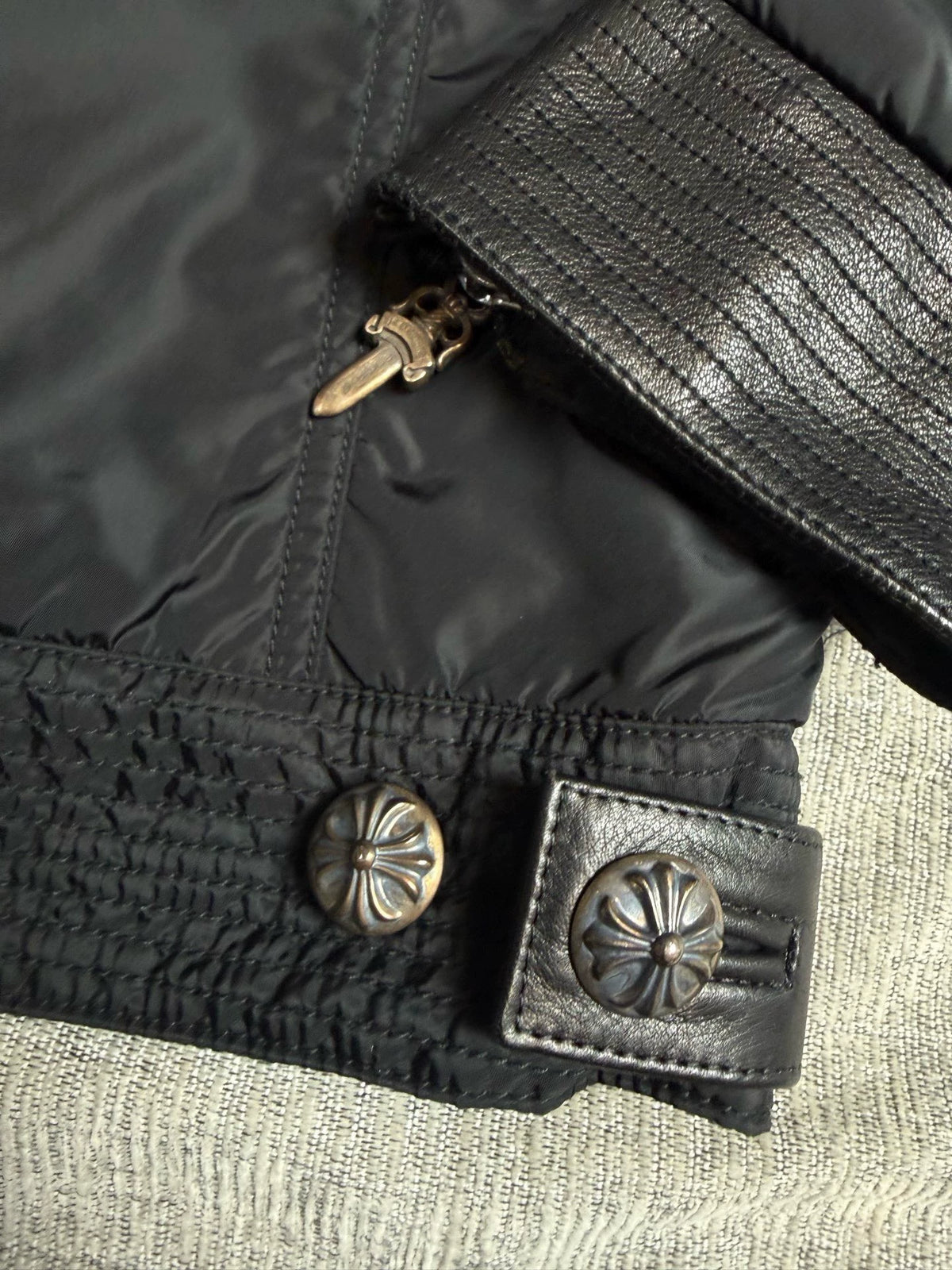 Chrome Hearts black nylon and leather scout patch hooded Jacket