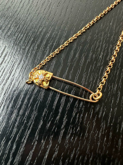 Chrome Hearts 22k Gold Diamond Brooch Rollchain Necklace