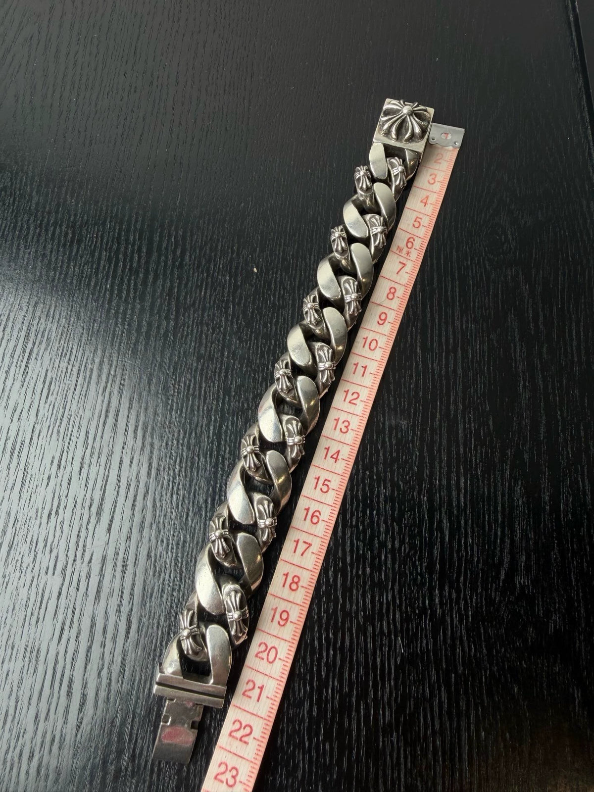 Chrome Hearts Sterling Silver Wide Cross Cuban Bracelet
