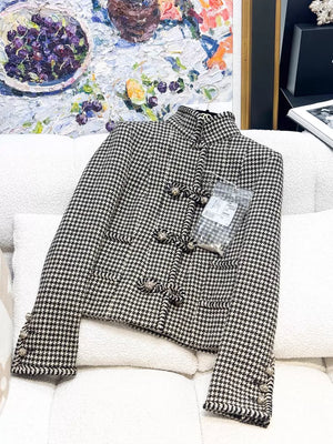 Chanel 15K black and white tweed coat
