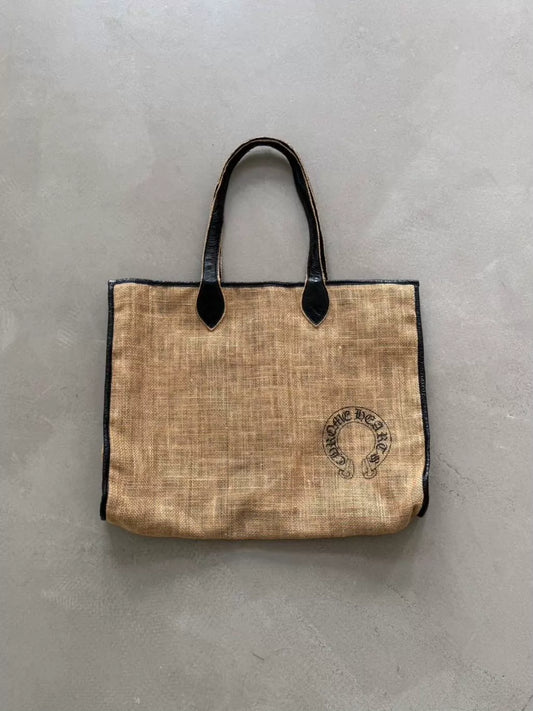 Chrome Hearts horseshoe print woven beach tote bag