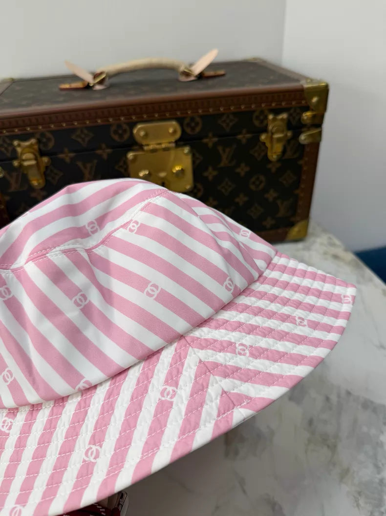 Chanel pink and white hat
