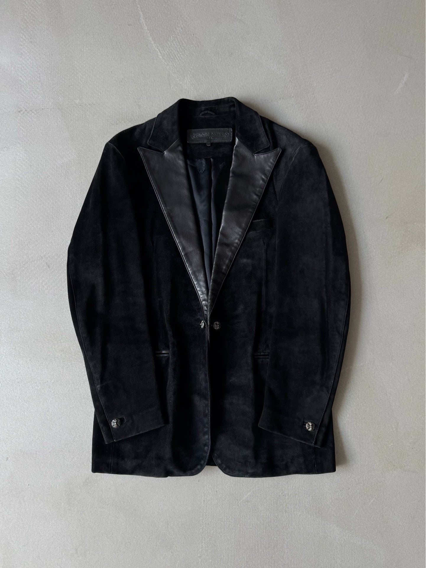 Chrome Hearts Leather Collar Suede Suit Coat