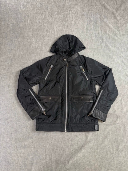 Chrome Hearts black nylon and leather scout patch hooded Jacket