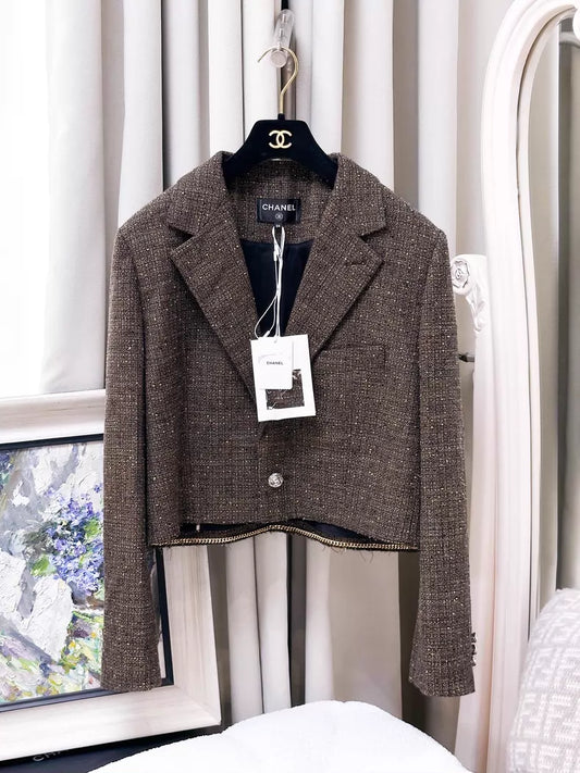 Chanel 26S dark brown tweed blazer