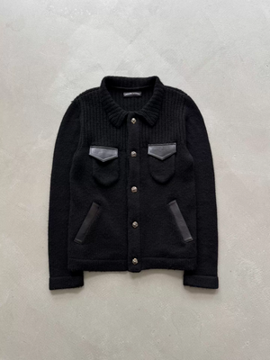 Chrome Hearts cashmere and leather patchwork knit cardigan with silver buttons