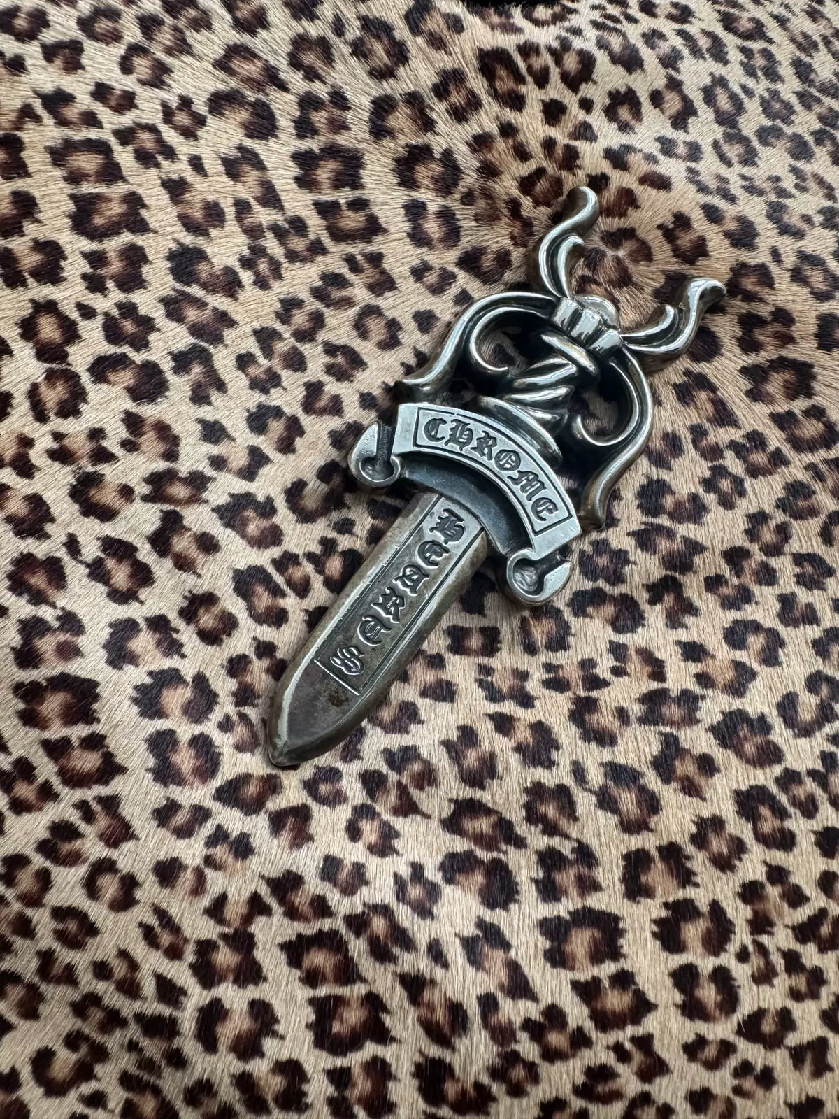 Chrome Hearts Leopard Print Horse Hair Sword with Silver Jewelry, XXL Monica Handbag