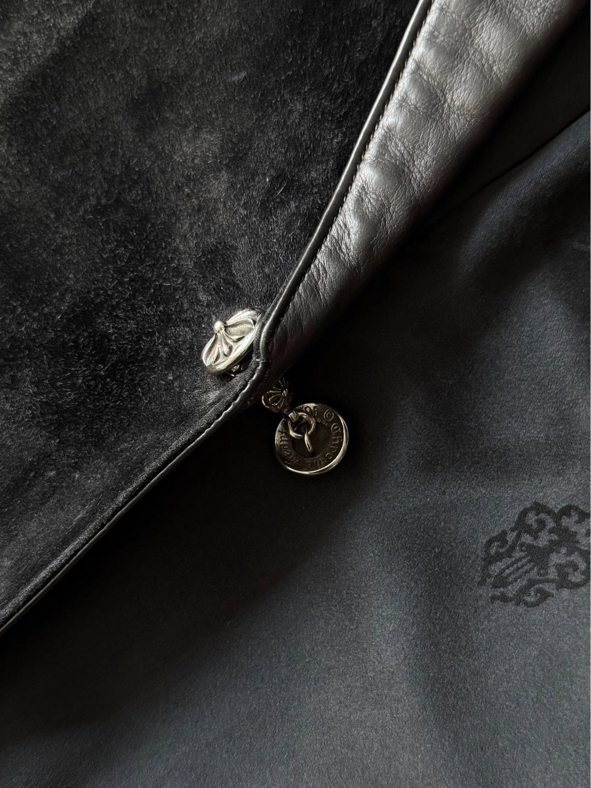 Chrome Hearts Leather Collar Suede Suit Coat