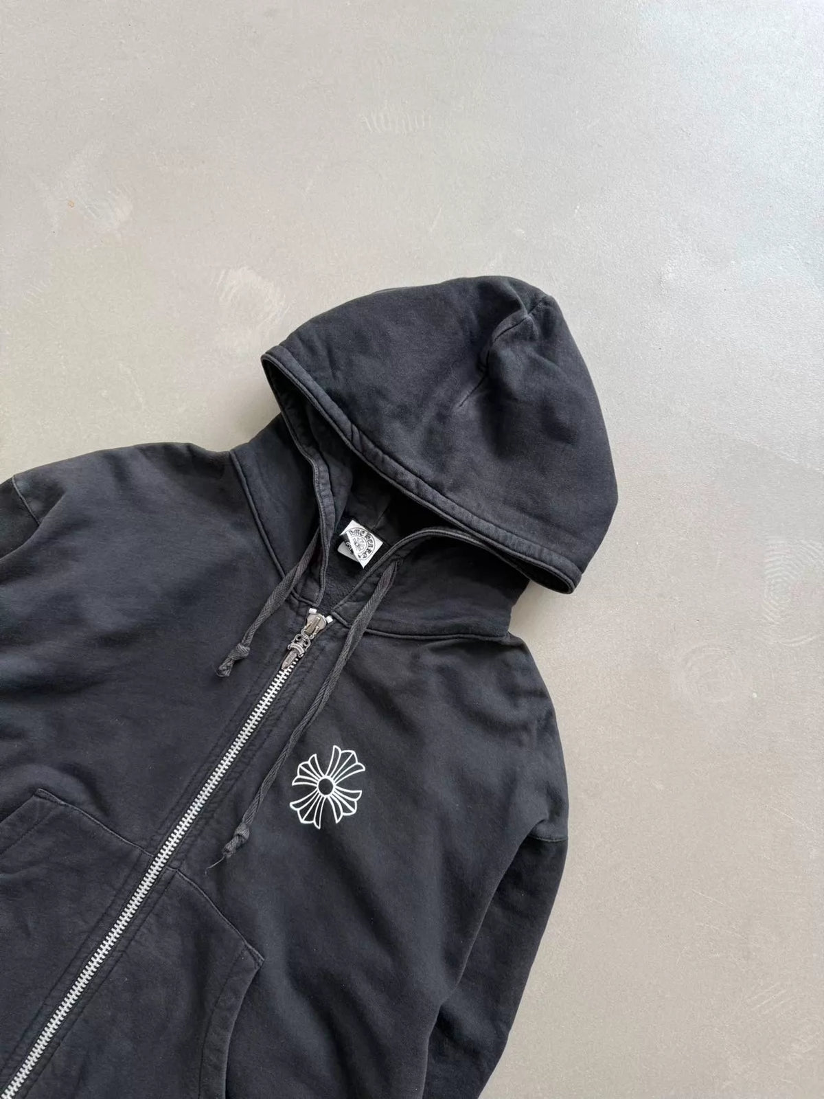 Chrome Hearts zip-up sweatshirt with vine cross pattern on the back