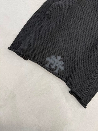 Chrome Hearts chunky knit jacket with trident cross patch and leather zip-up back