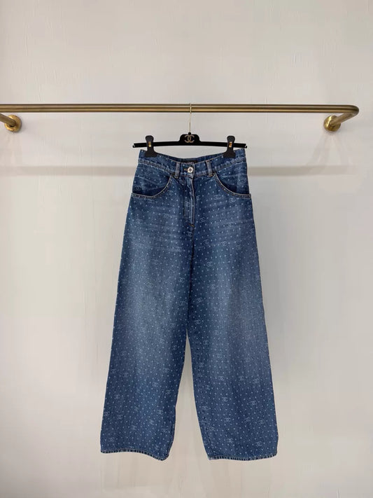 Chanel 23P bleu polka dot jeans