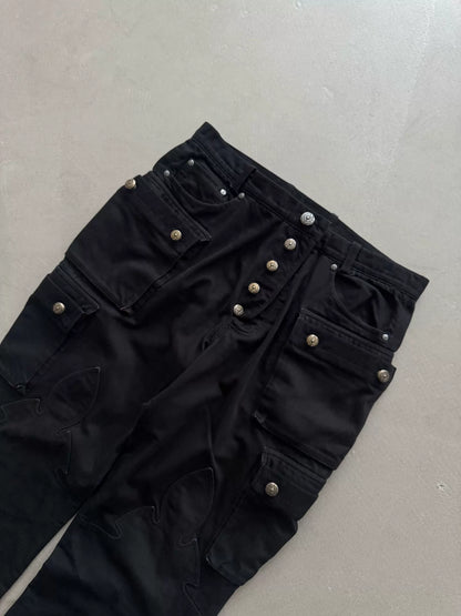 Chrome Hearts Fatigue Fleur Knee Flame Knee Multi-Pocket Cargo Jeans