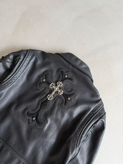 Chrome Hearts leather jacket with silver five-pointed star embellishments