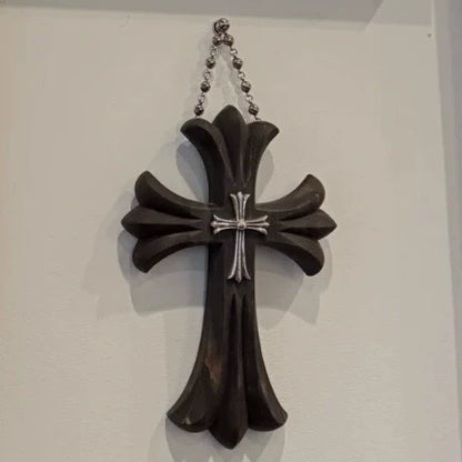 Chrome Hearts Ebony Cross Silver Chain Pendant