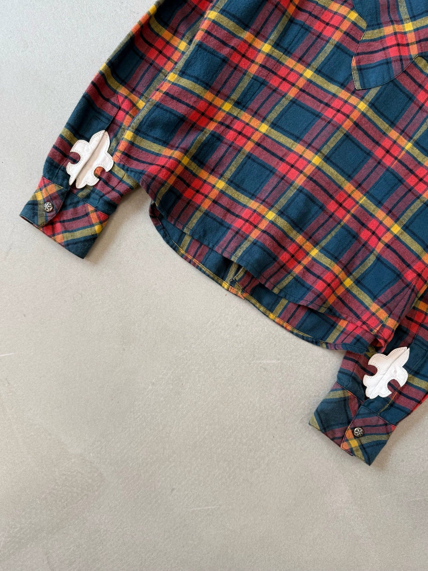 Chrome Hearts Scout Floral Emblem Patchwork Back Fleur Flame-Patterned Plaid Shirt