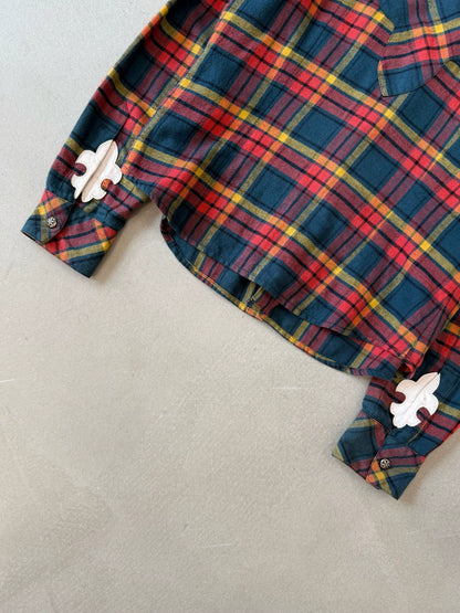 Chrome Hearts Scout Floral Emblem Patchwork Back Fleur Flame-Patterned Plaid Shirt