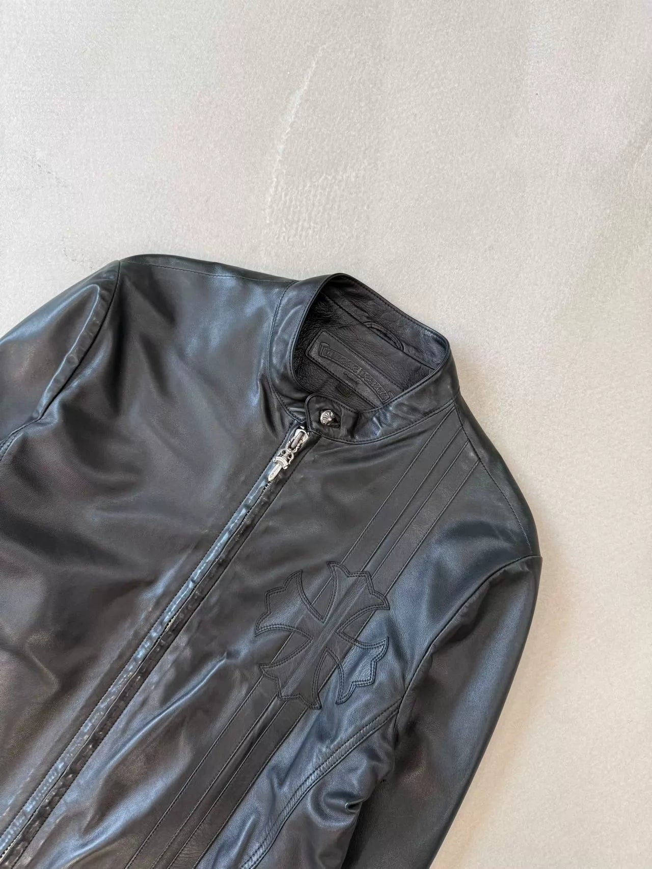 Chrome Hearts horseshoe cross pattern leather racing motorcycle jacket