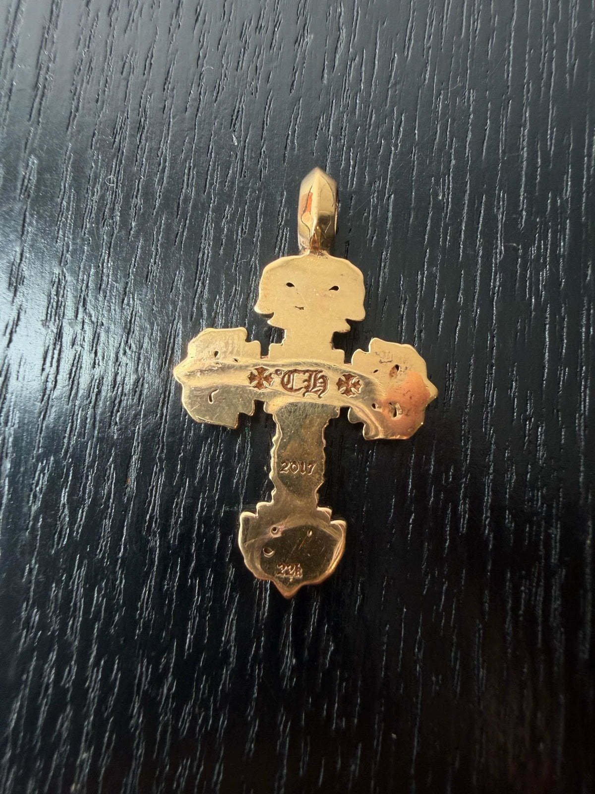Chrome Hearts 22k gold diamond flame cross pendant