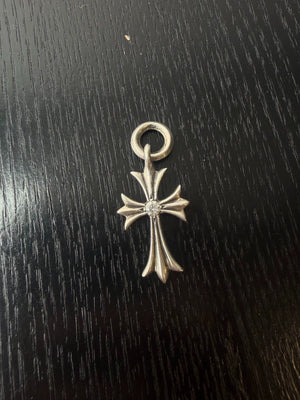 Chrome Hearts Sterling Silver Diamond Tiny Cross Pendant
