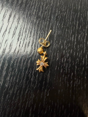 Chrome Hearts 22k Gold Diamond Tiny Cross Flower Earrings