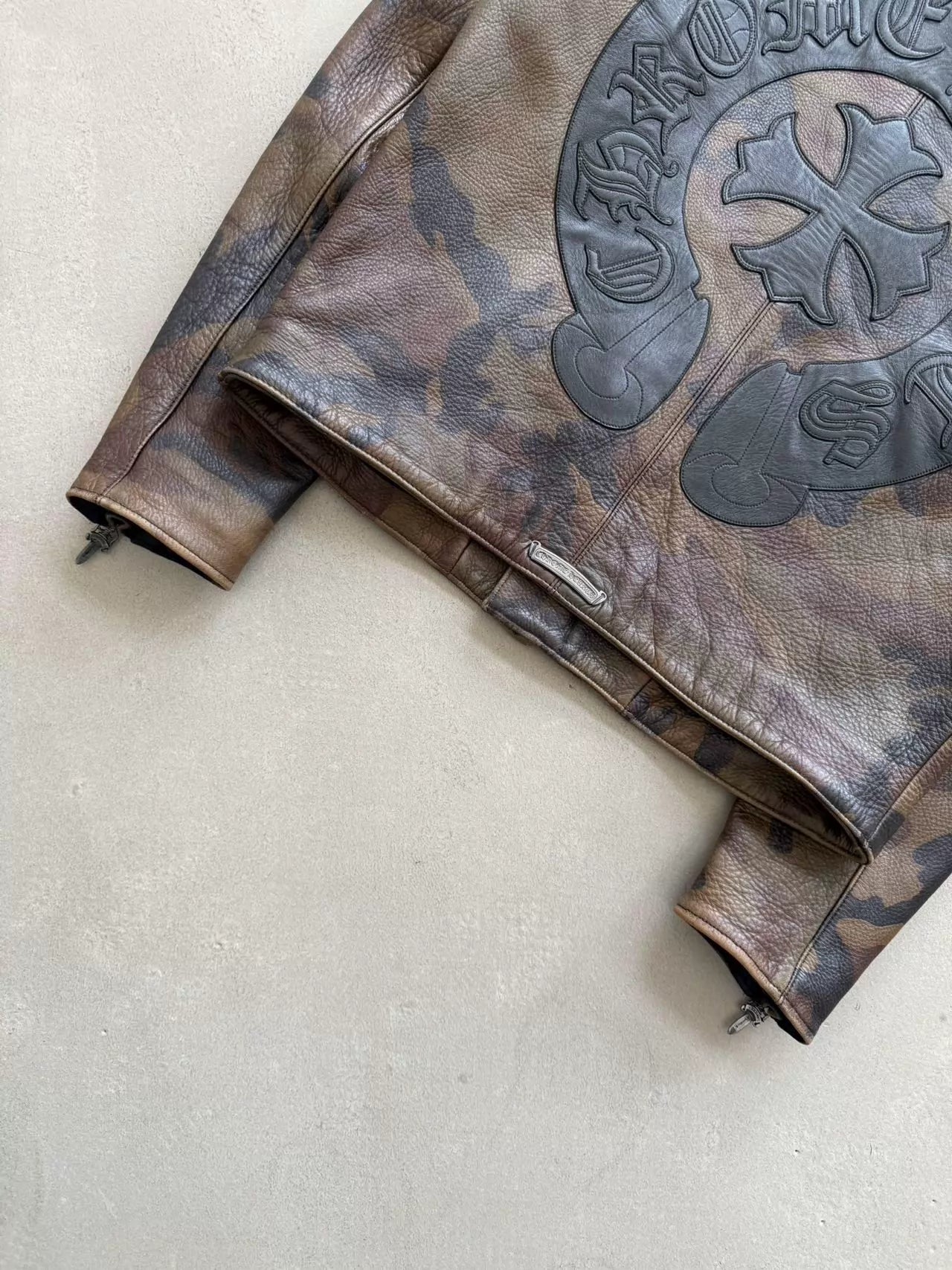 Chrome Hearts horseshoe cross pattern leather camouflage racing motorcycle jacket
