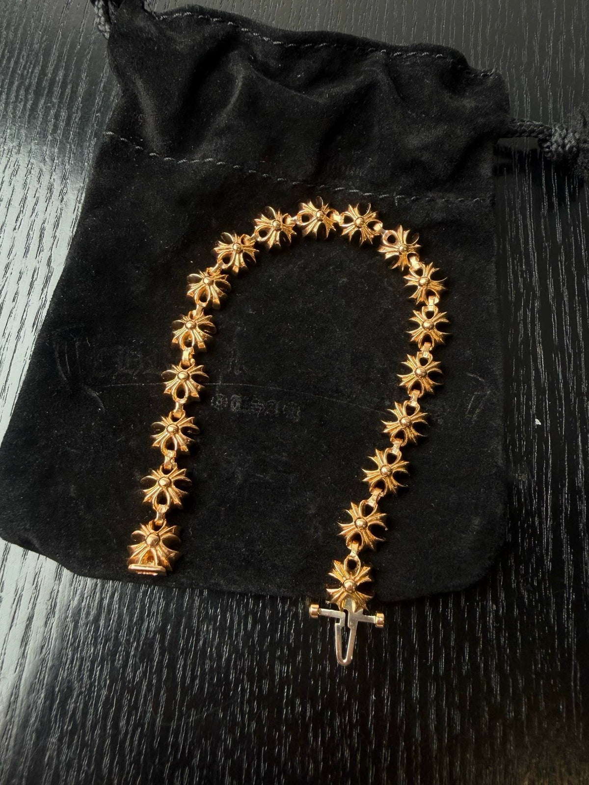 Chrome Hearts 22k gold CH Plus cross flower bracelet