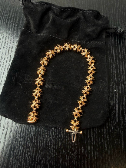 Chrome Hearts 22k gold CH Plus cross flower bracelet