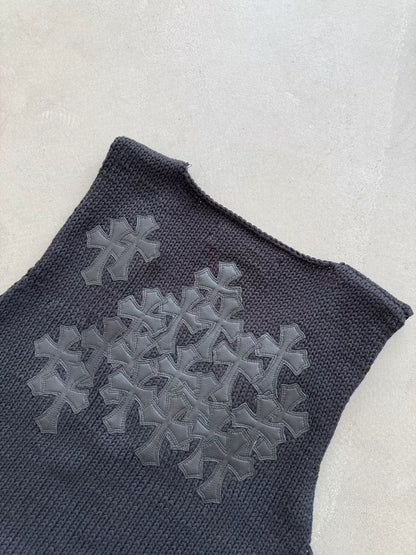 Chrome Hearts Cross-Patterned Wool Knitted Zipper Vest