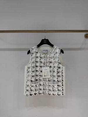 Chanel 25S white sparkling Tweed  Vest Jacket