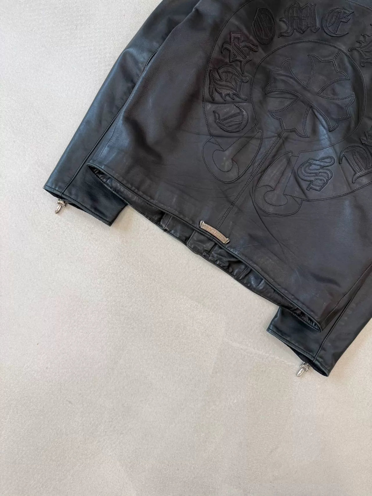 Chrome Hearts horseshoe cross pattern leather racing motorcycle jacket