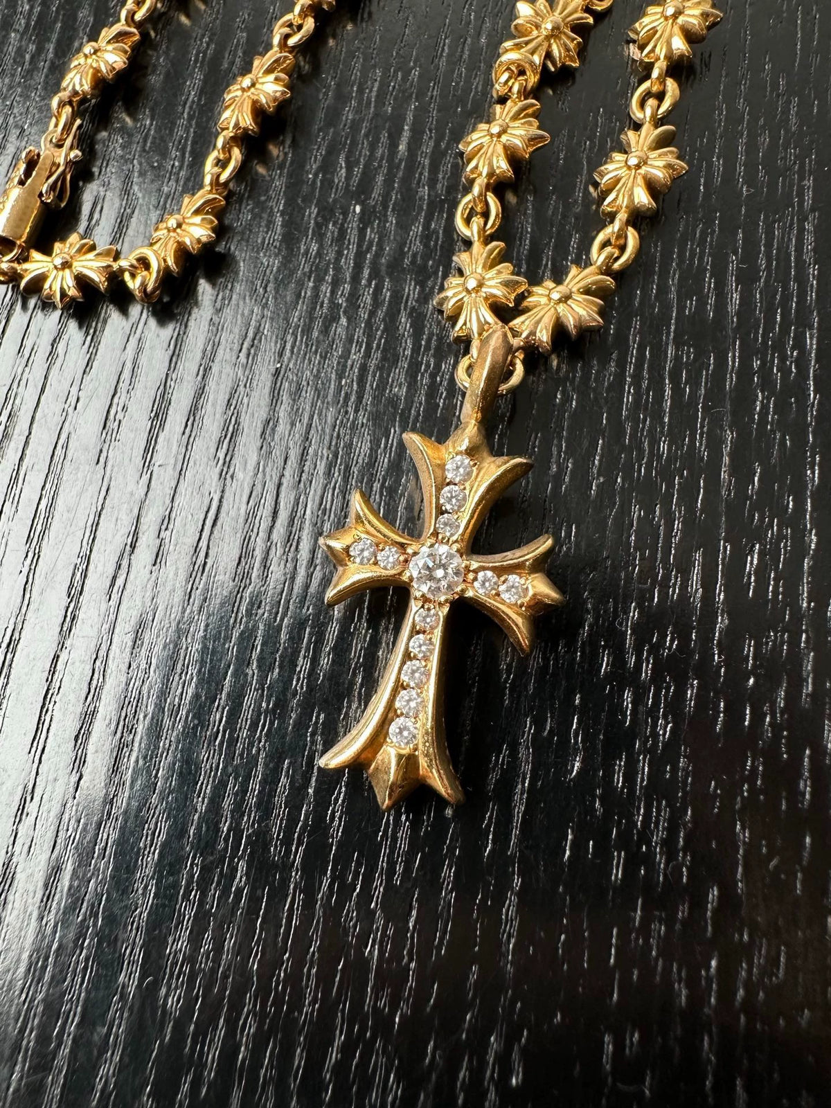 Chrome Hearts 22k Gold Diamond Tiny E Chain Necklace