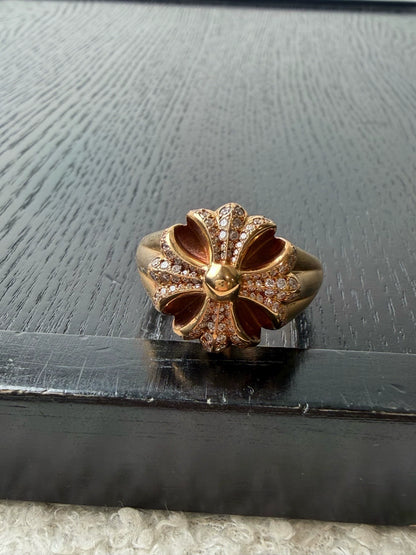 Chrome Hearts 22k gold full diamond CH PLUS Ring