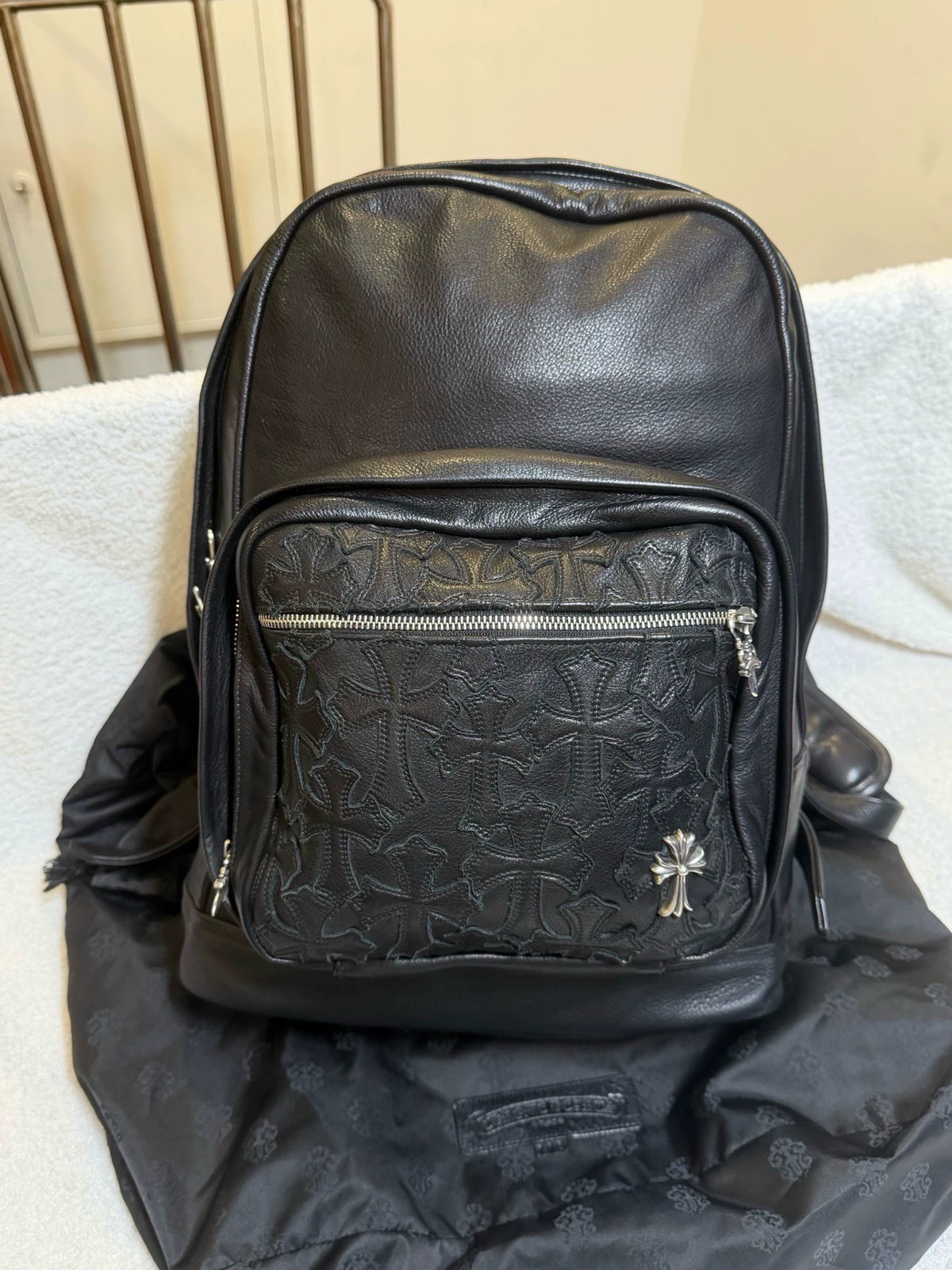 Chrome Hearts black leather backpack
